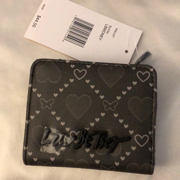 Betsey Johnson Luv Betsey Snap Card Wallet Black & Silver Heart & Butterflies - Picture 3 of 16